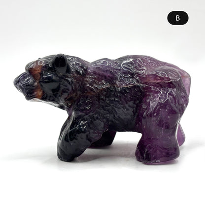 Hand Carved Purple Fluorite Crystal Bear Figurine for Healing, Meditation, Focus & Unique Home Decor - RAN526