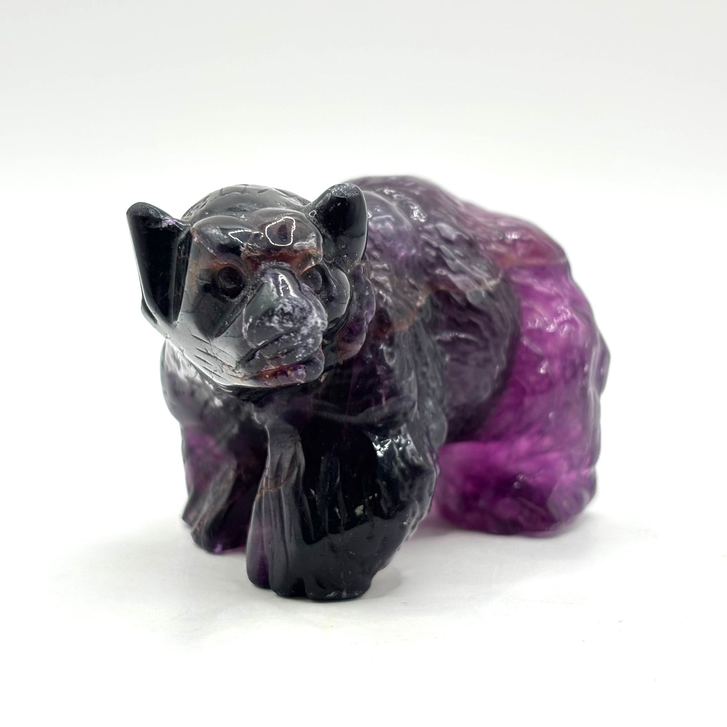 Hand Carved Purple Fluorite Crystal Bear Figurine for Healing, Meditation, Focus & Unique Home Decor - RAN526