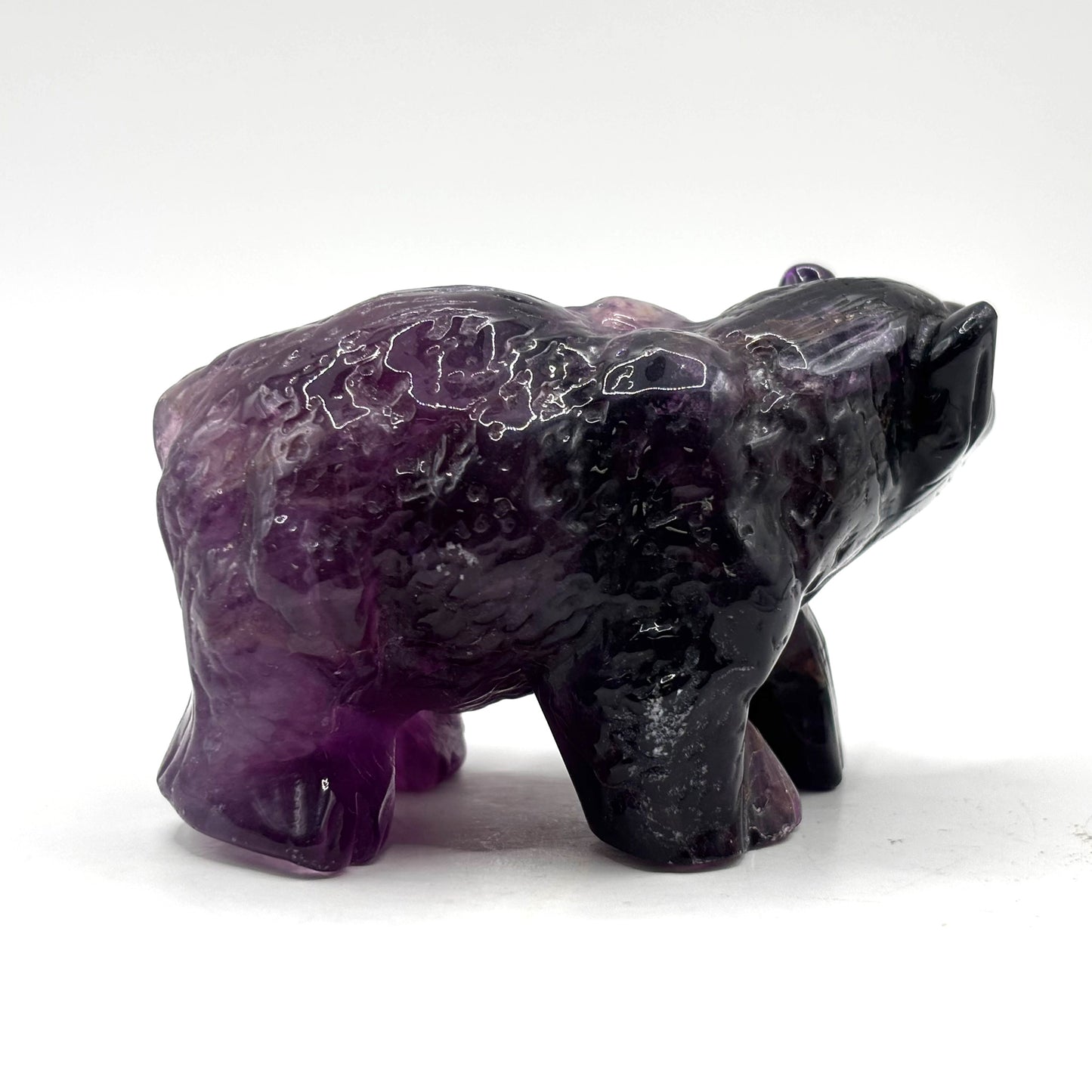 Hand Carved Purple Fluorite Crystal Bear Figurine for Healing, Meditation, Focus & Unique Home Decor - RAN526
