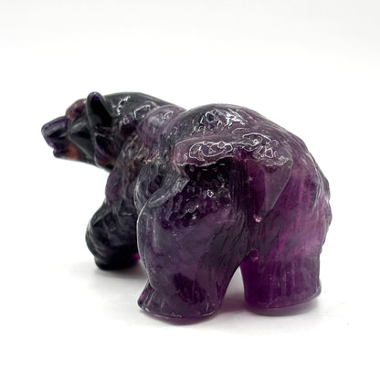 Hand Carved Purple Fluorite Crystal Bear Figurine for Healing, Meditation, Focus & Unique Home Decor - RAN526