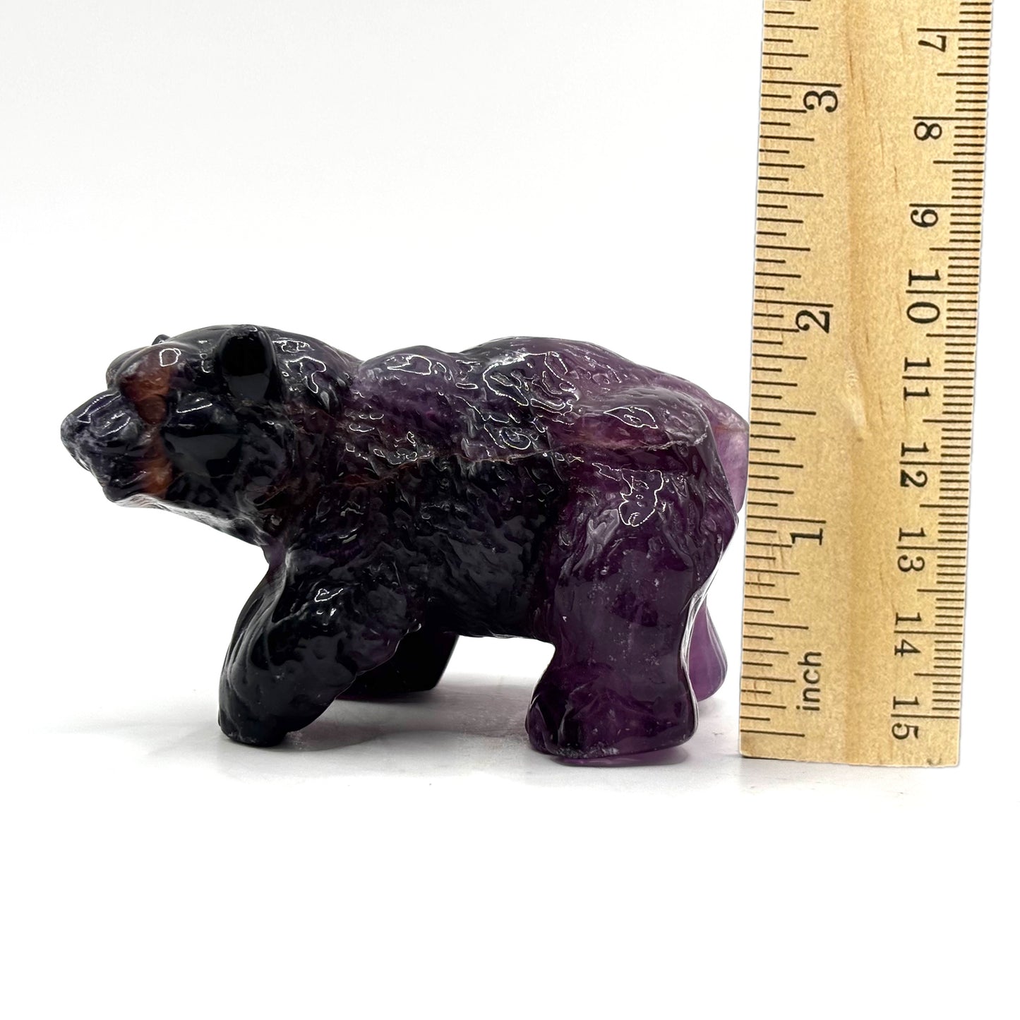 Hand Carved Purple Fluorite Crystal Bear Figurine for Healing, Meditation, Focus & Unique Home Decor - RAN526