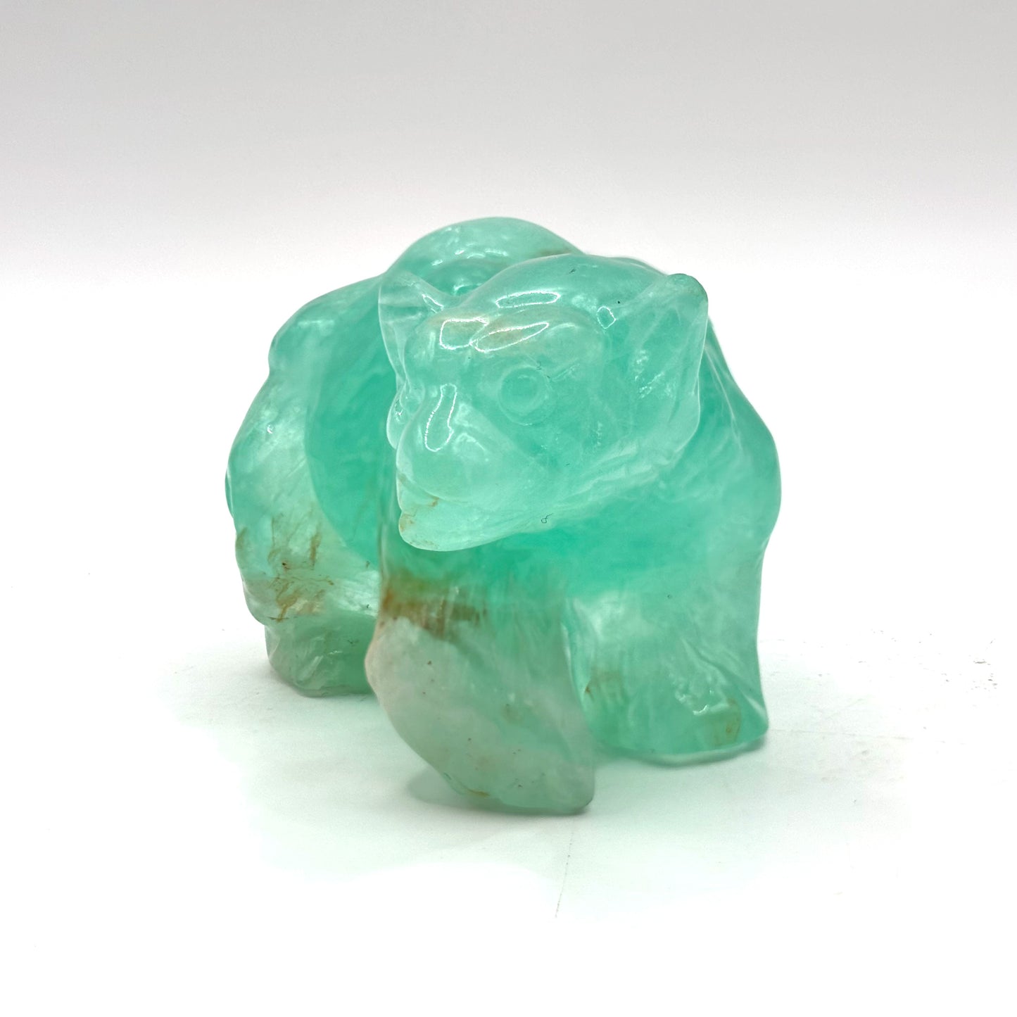 Hand Carved Green Fluorite Bear Figurine for Healing, Meditation, Focus & Home Decor - RAN527
