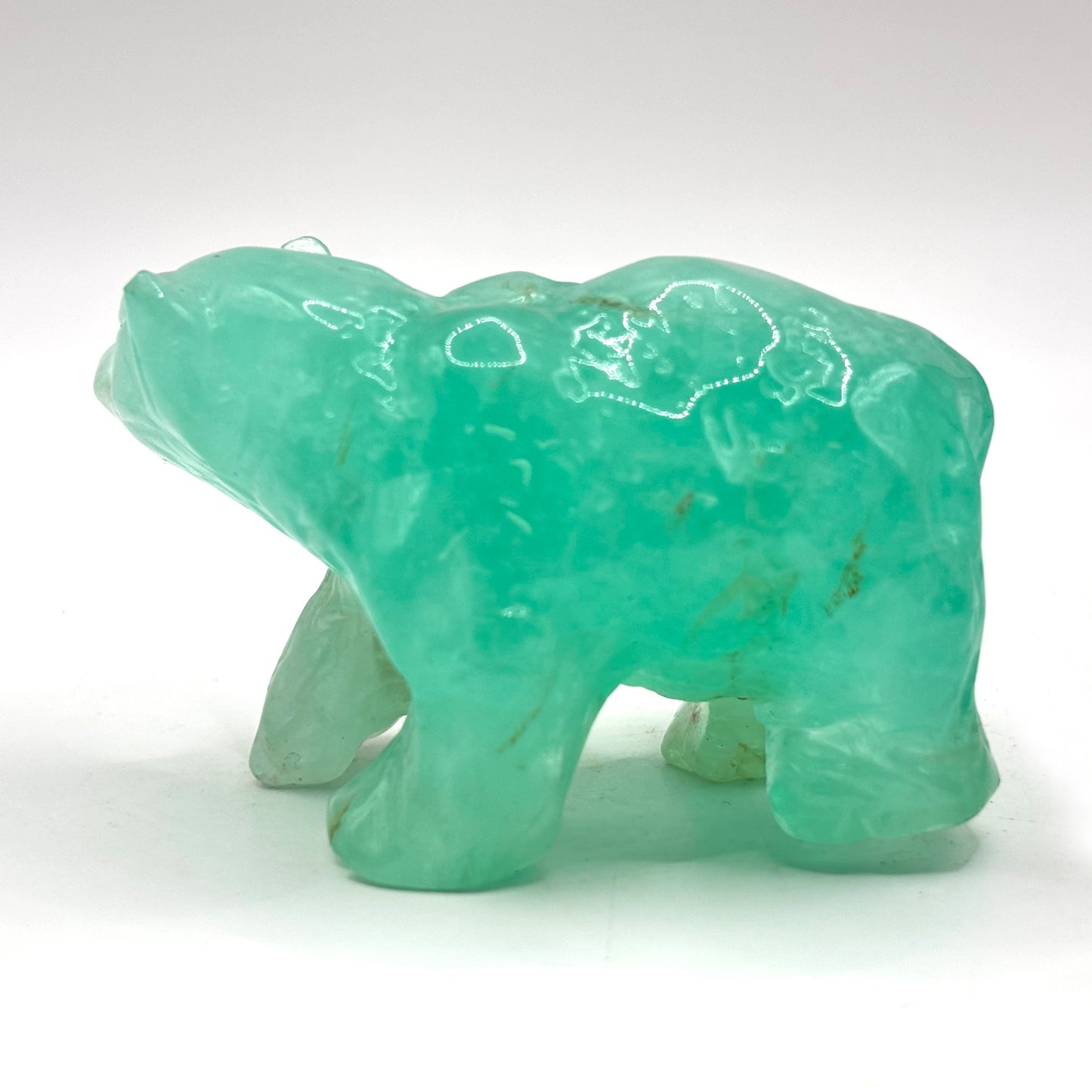 Hand Carved Green Fluorite Bear Figurine for Healing, Meditation, Focus & Home Decor - RAN527