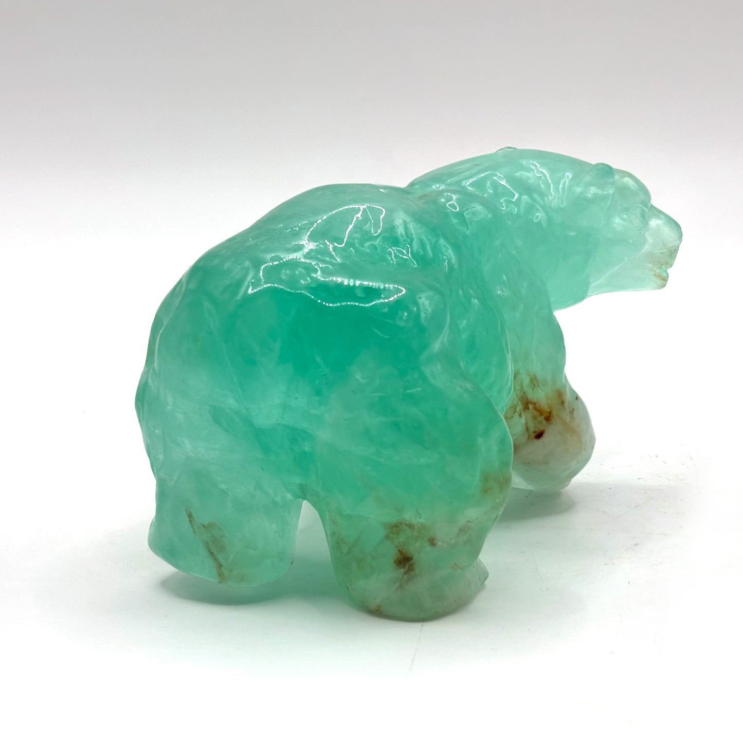 Hand Carved Green Fluorite Bear Figurine for Healing, Meditation, Focus & Home Decor - RAN527