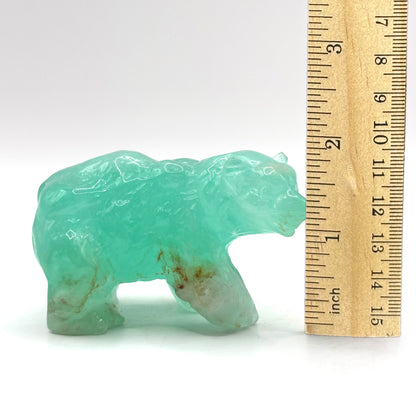 Hand Carved Green Fluorite Bear Figurine for Healing, Meditation, Focus & Home Decor - RAN527