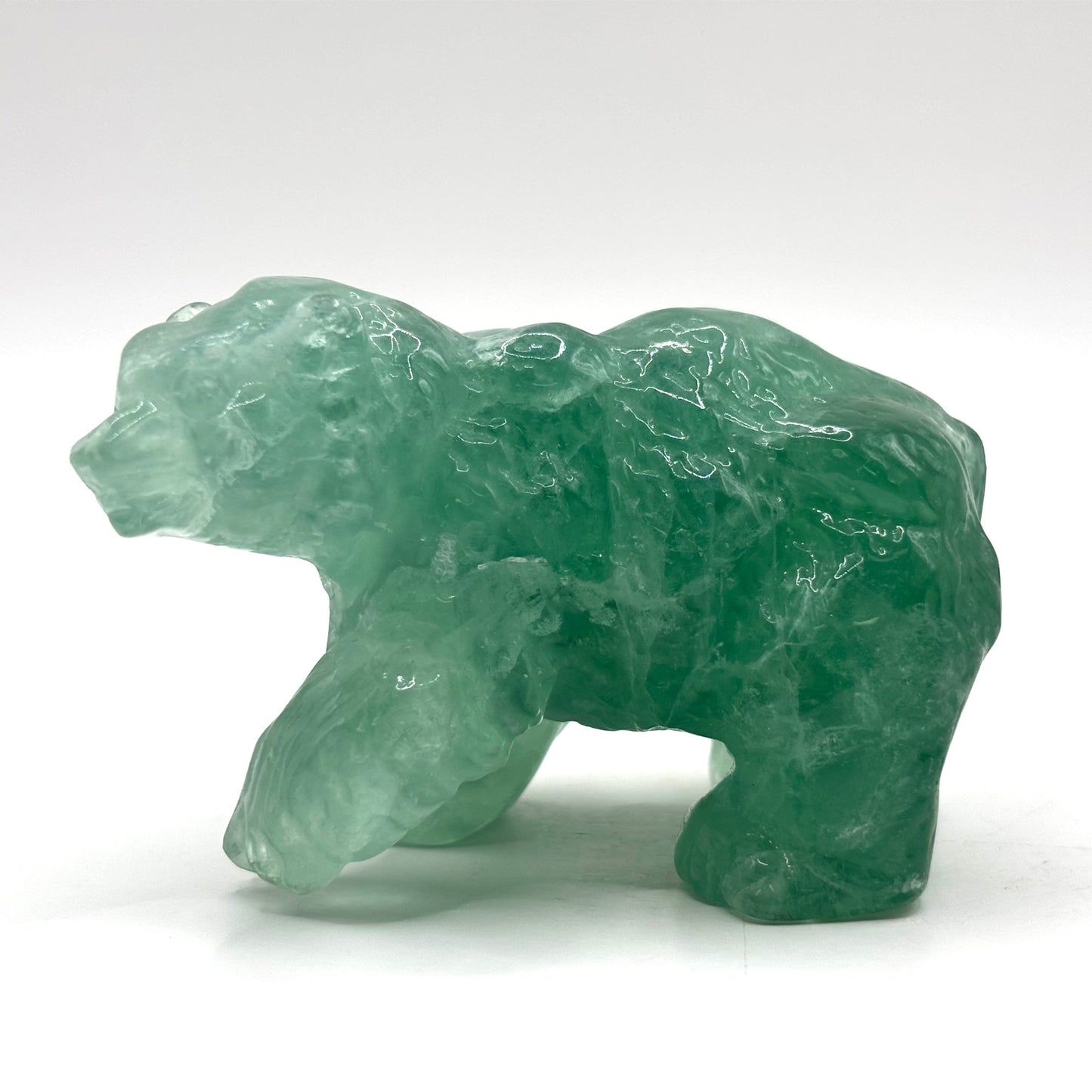 Hand Carved Green Fluorite Bear Figurine for Healing, Meditation, Focus & Home Decor - RAN527