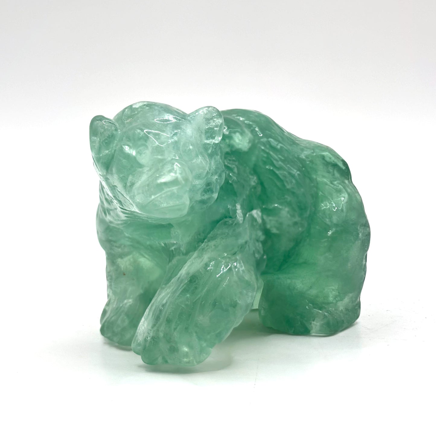 Hand Carved Green Fluorite Bear Figurine for Healing, Meditation, Focus & Home Decor - RAN527