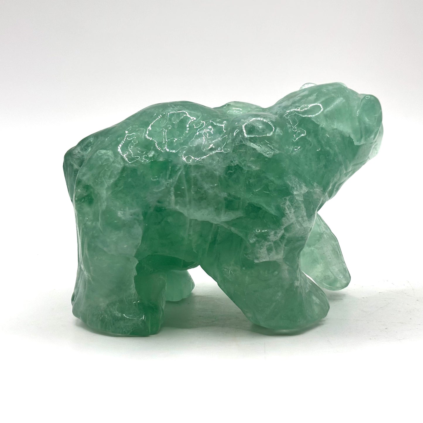 Hand Carved Green Fluorite Bear Figurine for Healing, Meditation, Focus & Home Decor - RAN527