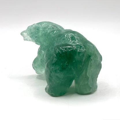 Hand Carved Green Fluorite Bear Figurine for Healing, Meditation, Focus & Home Decor - RAN527