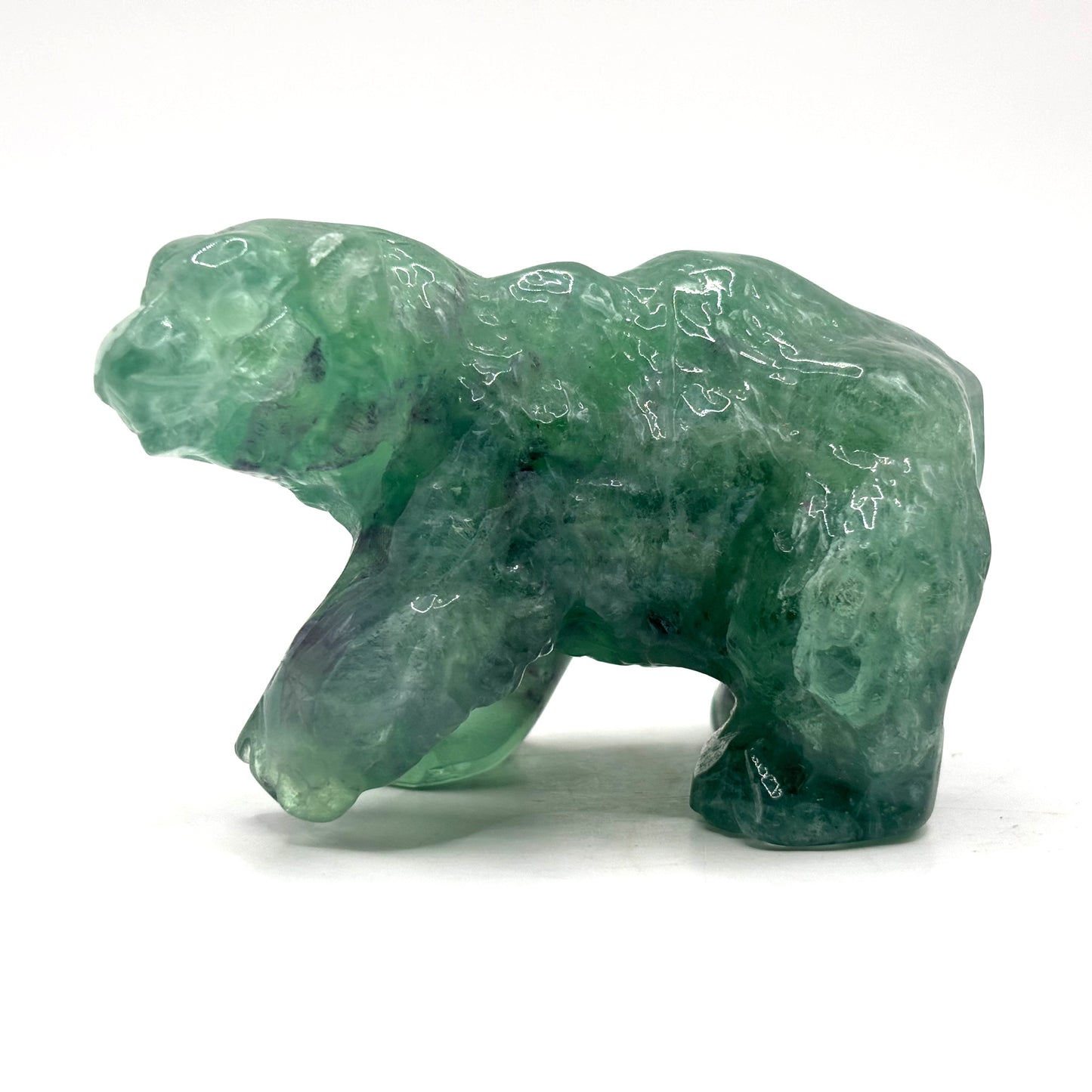 Hand Carved Green Fluorite Bear Figurine for Healing, Meditation, Focus & Home Decor - RAN527