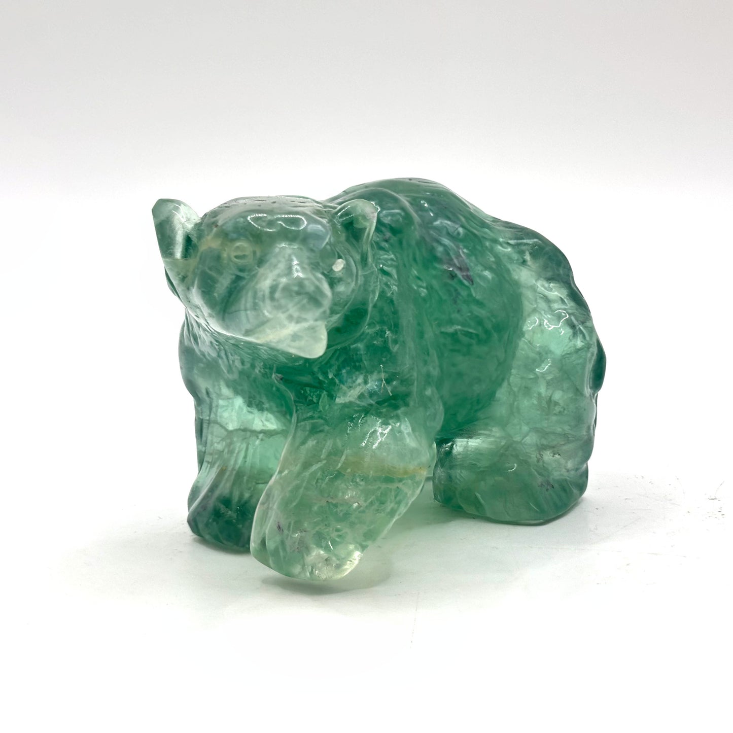Hand Carved Green Fluorite Bear Figurine for Healing, Meditation, Focus & Home Decor - RAN527