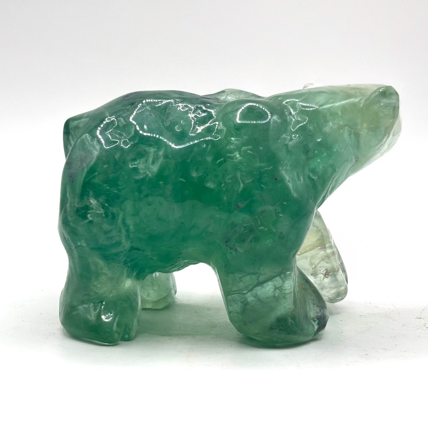 Hand Carved Green Fluorite Bear Figurine for Healing, Meditation, Focus & Home Decor - RAN527