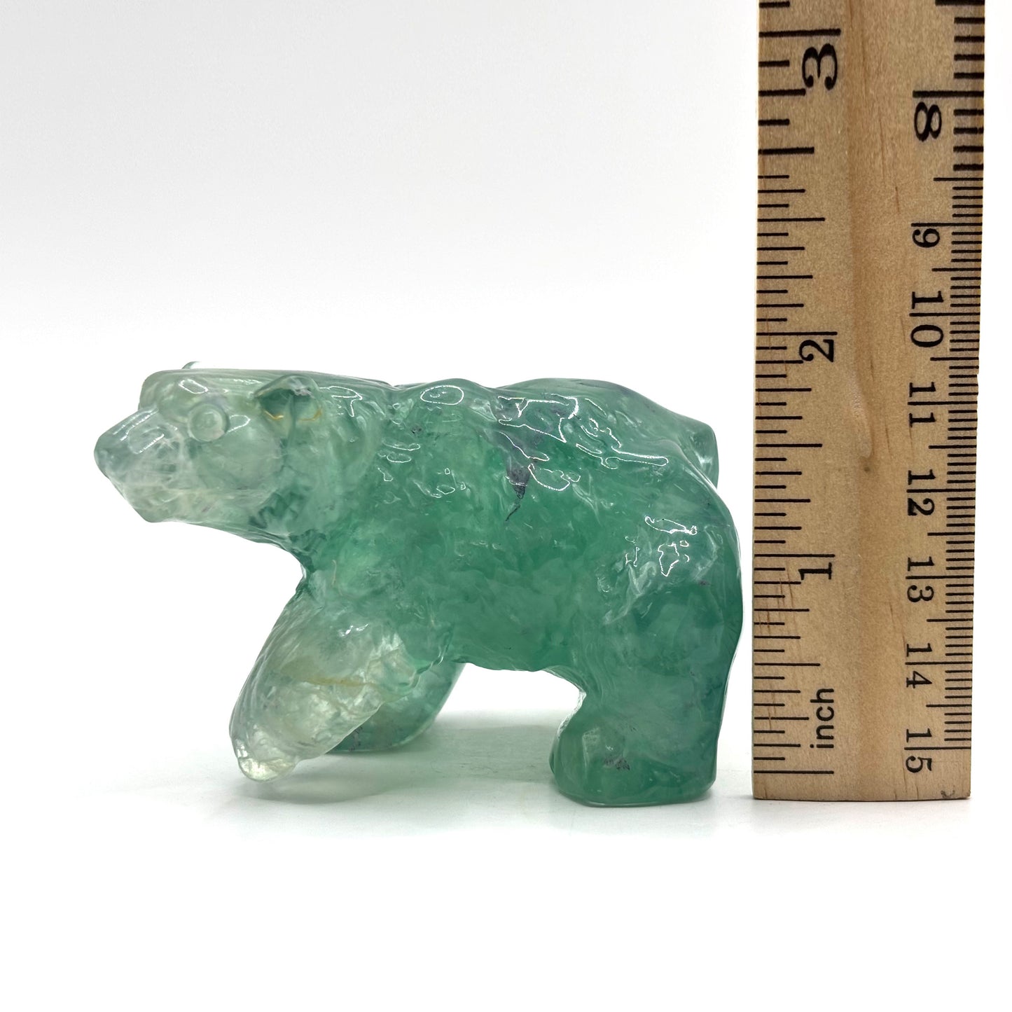 Hand Carved Green Fluorite Bear Figurine for Healing, Meditation, Focus & Home Decor - RAN527