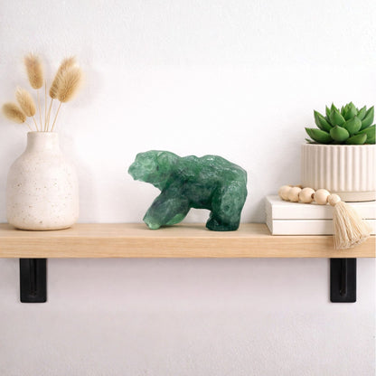 Hand Carved Green Fluorite Bear Figurine for Healing, Meditation, Focus & Home Decor - RAN527