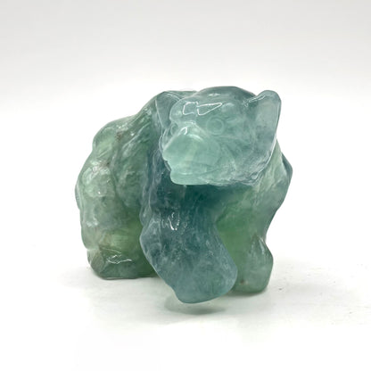 Hand Carved Green Fluorite Bear Figurine for Healing, Meditation, Focus & Home Decor - RAN527