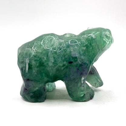 Hand Carved Green Fluorite Bear Figurine for Healing, Meditation, Focus & Home Decor - RAN527