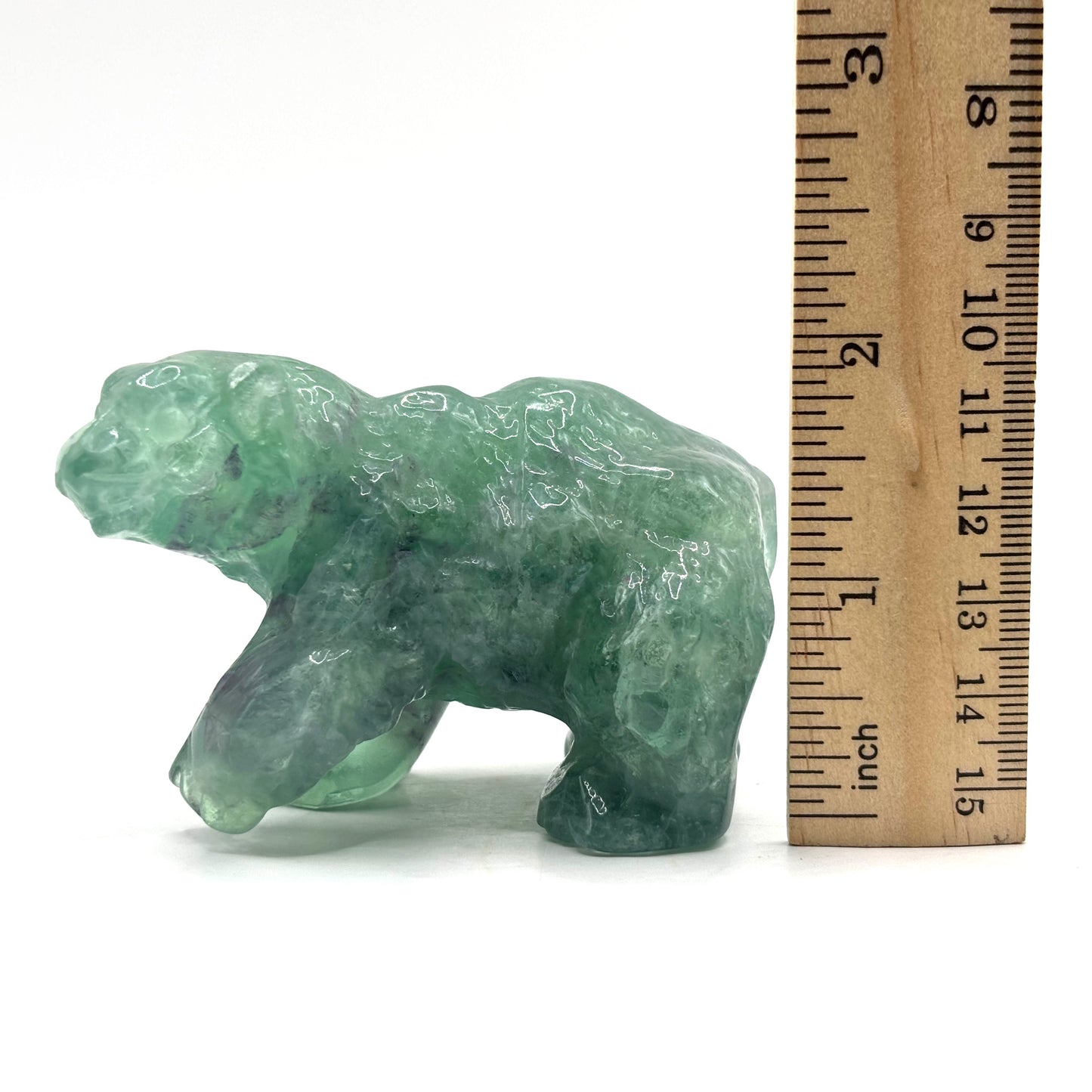 Hand Carved Green Fluorite Bear Figurine for Healing, Meditation, Focus & Home Decor - RAN527