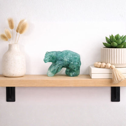 Hand Carved Green Fluorite Bear Figurine for Healing, Meditation, Focus & Home Decor - RAN527