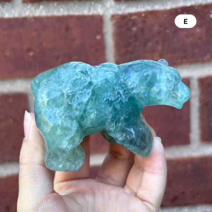Hand Carved Green Fluorite Bear Figurine for Healing, Meditation, Focus & Home Decor - RAN527