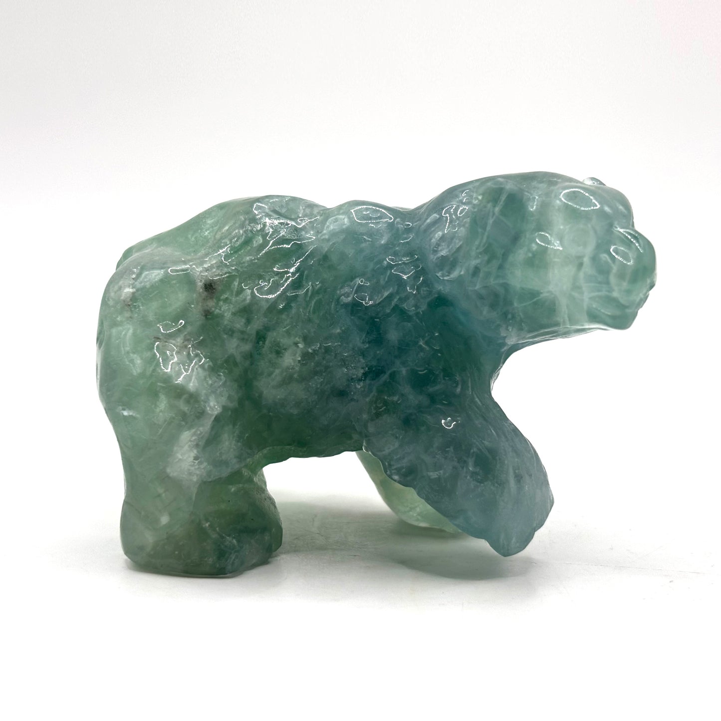 Hand Carved Green Fluorite Bear Figurine for Healing, Meditation, Focus & Home Decor - RAN527