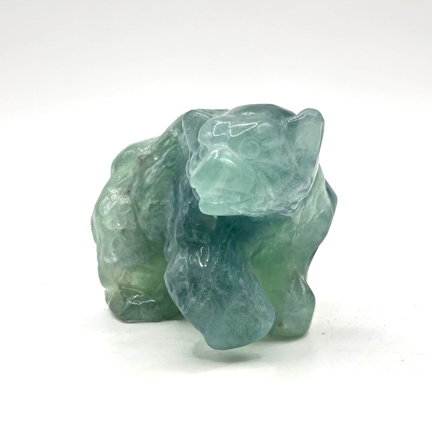 Hand Carved Green Fluorite Bear Figurine for Healing, Meditation, Focus & Home Decor - RAN527
