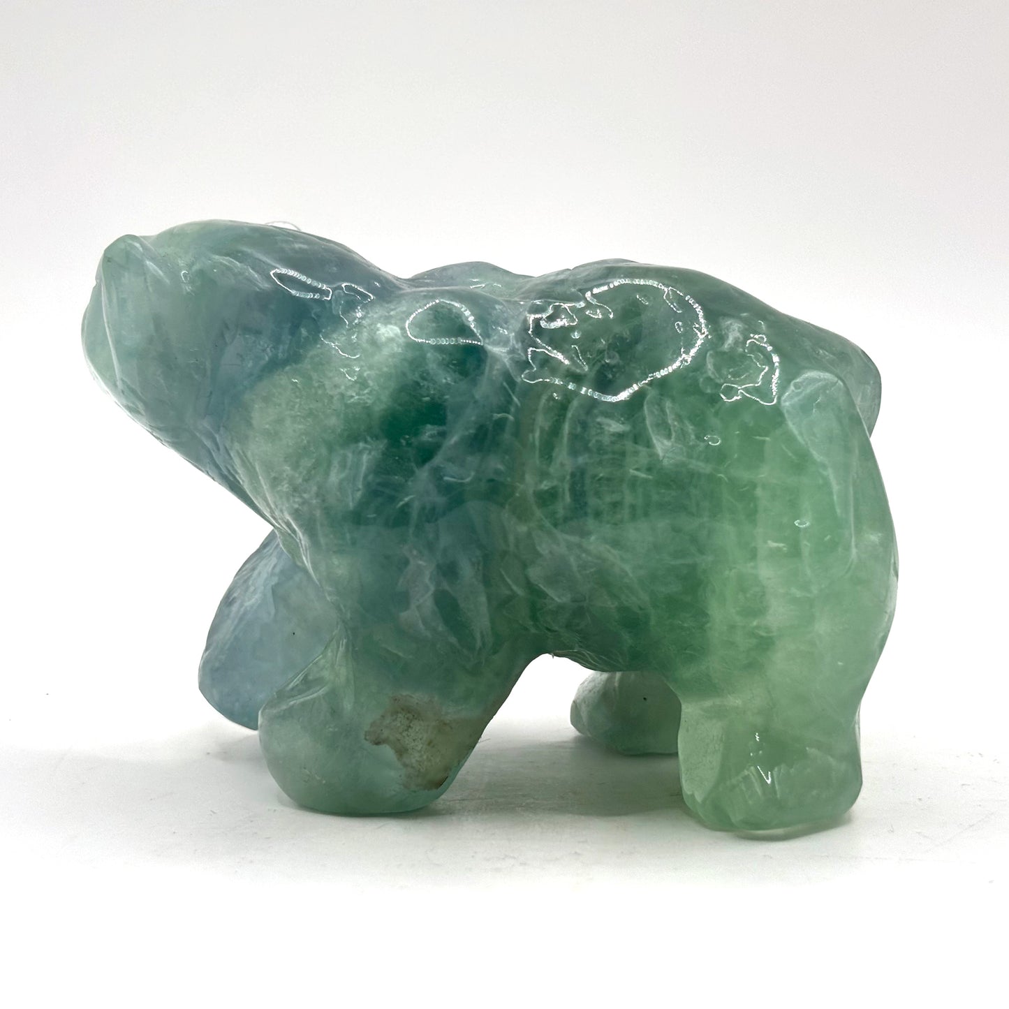 Hand Carved Green Fluorite Bear Figurine for Healing, Meditation, Focus & Home Decor - RAN527