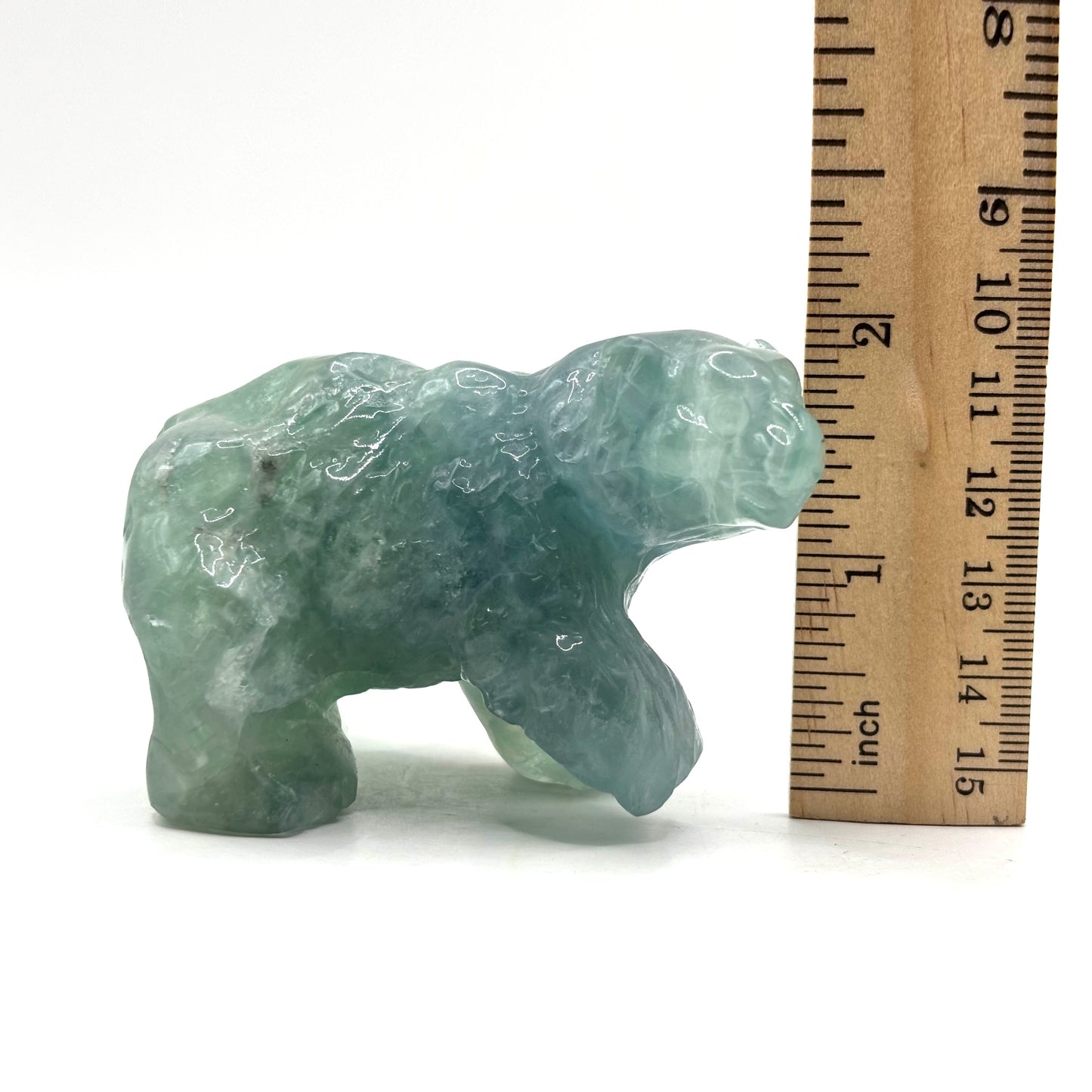 Hand Carved Green Fluorite Bear Figurine for Healing, Meditation, Focus & Home Decor - RAN527