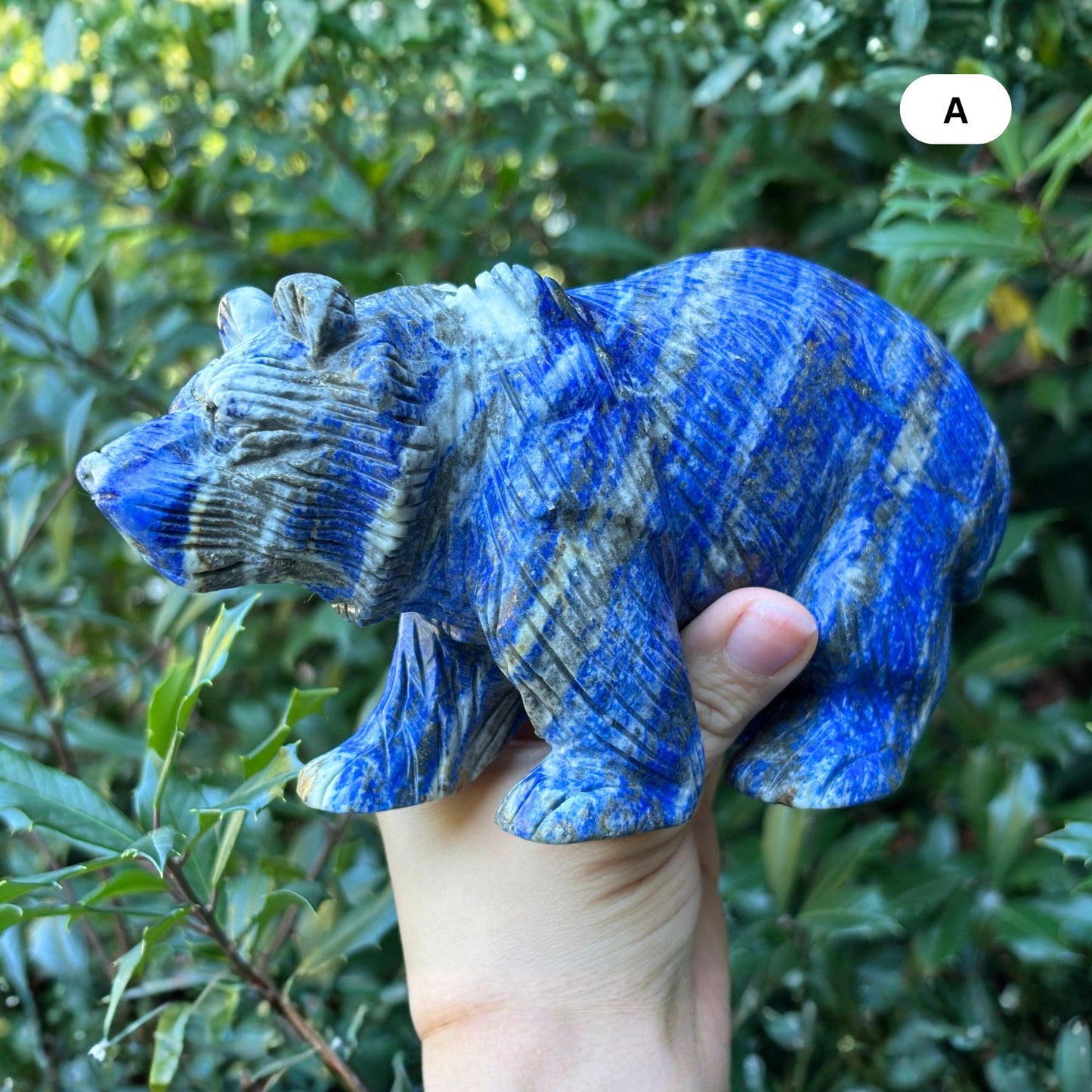 Hand Carved Lapis Lazuli Bear Figurine for Energy Healing, Meditation, Focus, Spiritual Balance & Home Decor - RAN528