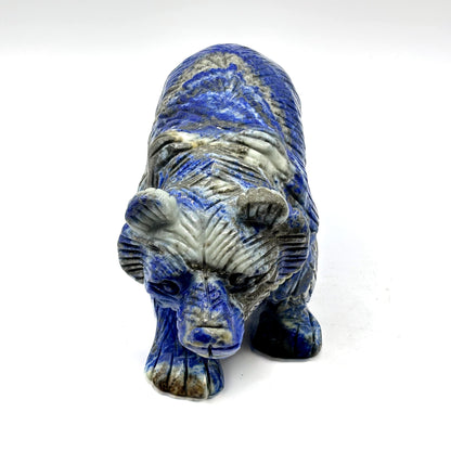 Hand Carved Lapis Lazuli Bear Figurine for Energy Healing, Meditation, Focus, Spiritual Balance & Home Decor - RAN528