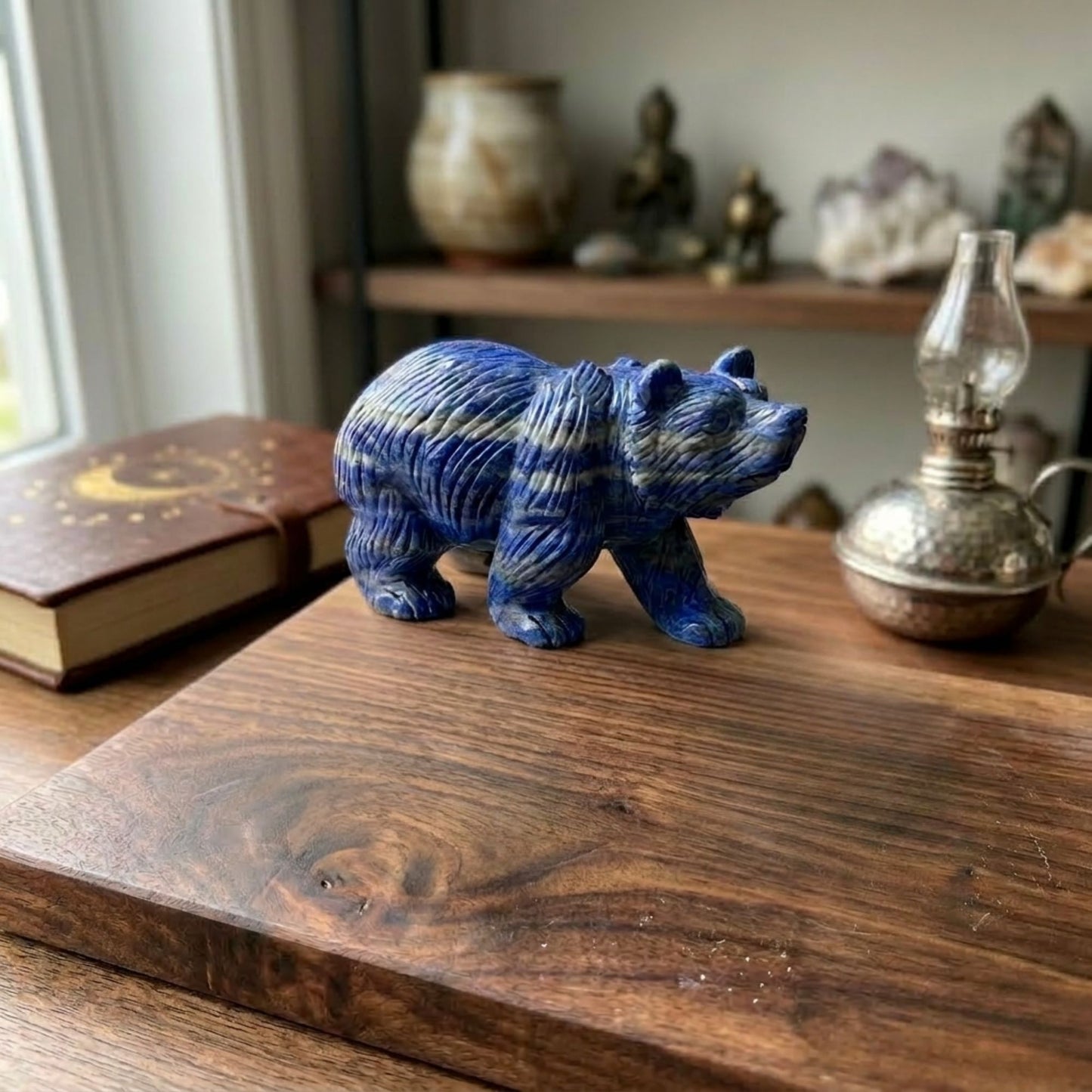 Hand Carved Lapis Lazuli Bear Figurine for Energy Healing, Meditation, Focus, Spiritual Balance & Home Decor - RAN528