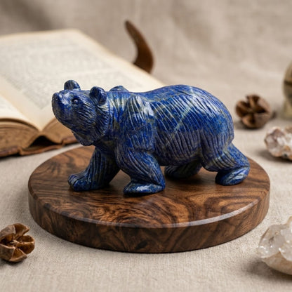 Hand Carved Lapis Lazuli Bear Figurine for Energy Healing, Meditation, Focus, Spiritual Balance & Home Decor - RAN528
