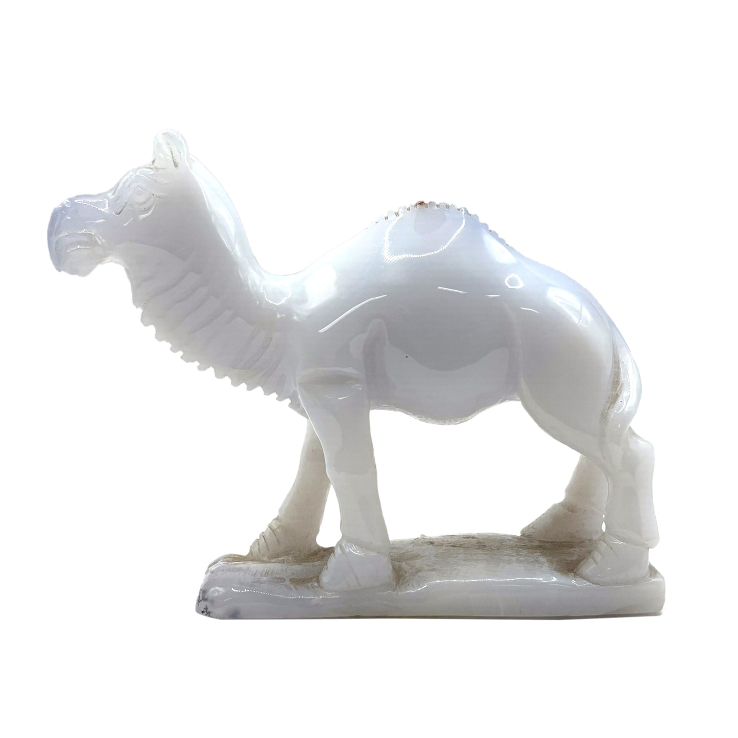 Hand Carved White Chalcedony Crystal Camel Figurine for Energy Healing, Good Luck, Meditation & Home Decorative Display- RAN530