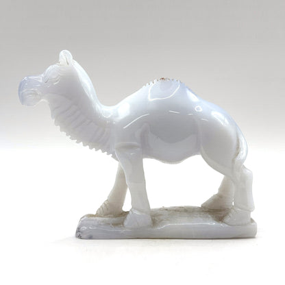 Hand Carved White Chalcedony Crystal Camel Figurine for Energy Healing, Good Luck, Meditation & Home Decorative Display- RAN530