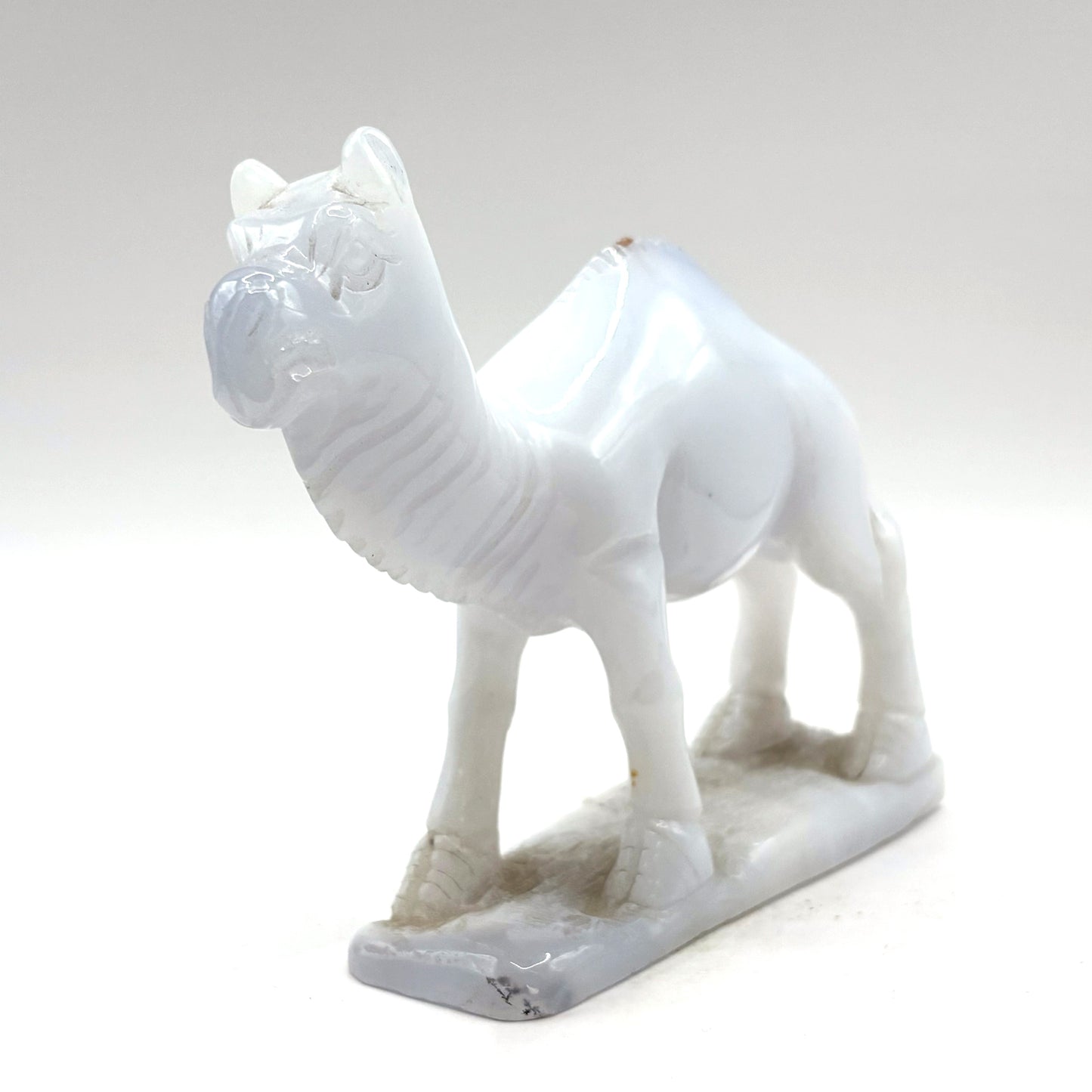 Hand Carved White Chalcedony Crystal Camel Figurine for Energy Healing, Good Luck, Meditation & Home Decorative Display- RAN530