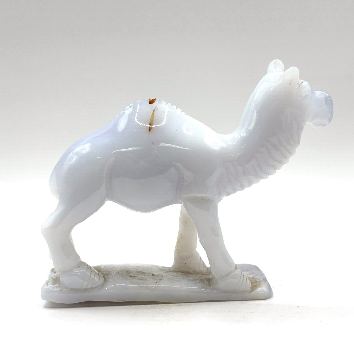 Hand Carved White Chalcedony Crystal Camel Figurine for Energy Healing, Good Luck, Meditation & Home Decorative Display- RAN530