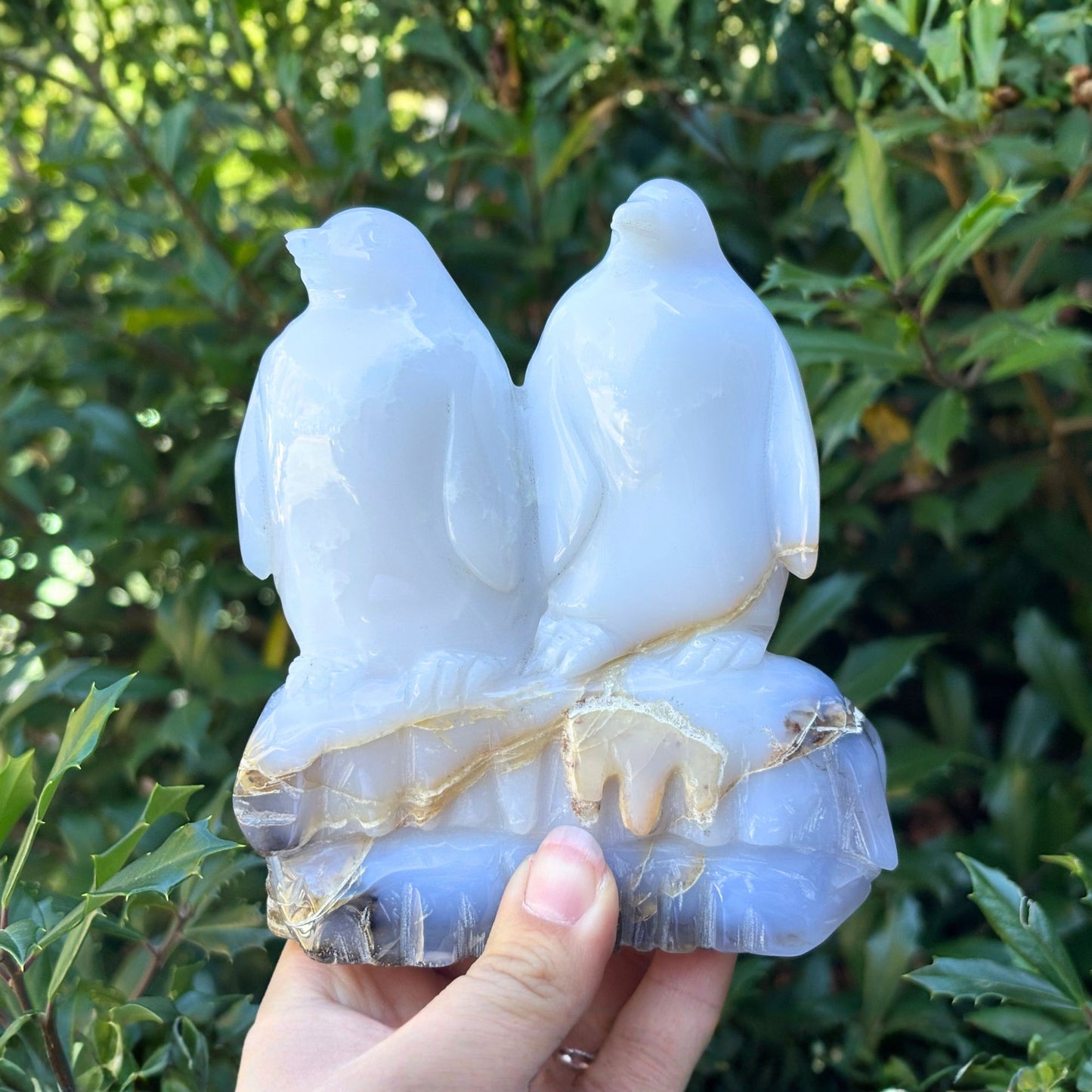 Natural White Chalcedony Crystal Penguin Pair Figurine