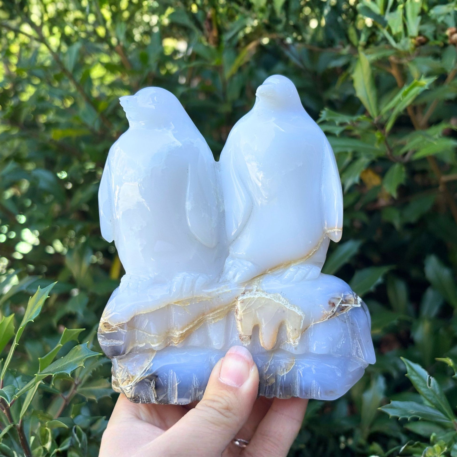 Natural White Chalcedony Crystal Penguin Pair Figurine