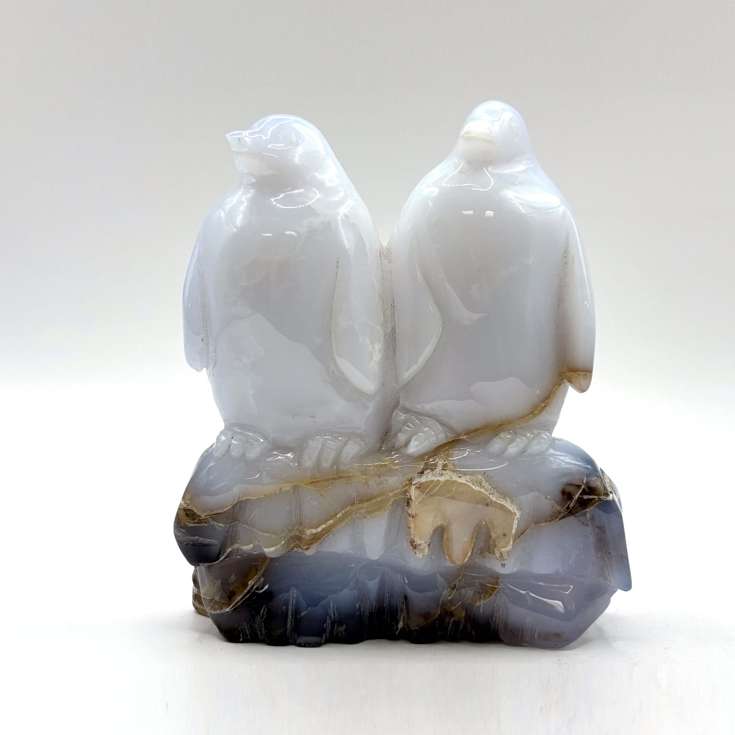 Natural White Chalcedony Crystal Penguin Pair Figurine