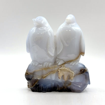 Natural White Chalcedony Crystal Penguin Pair Figurine