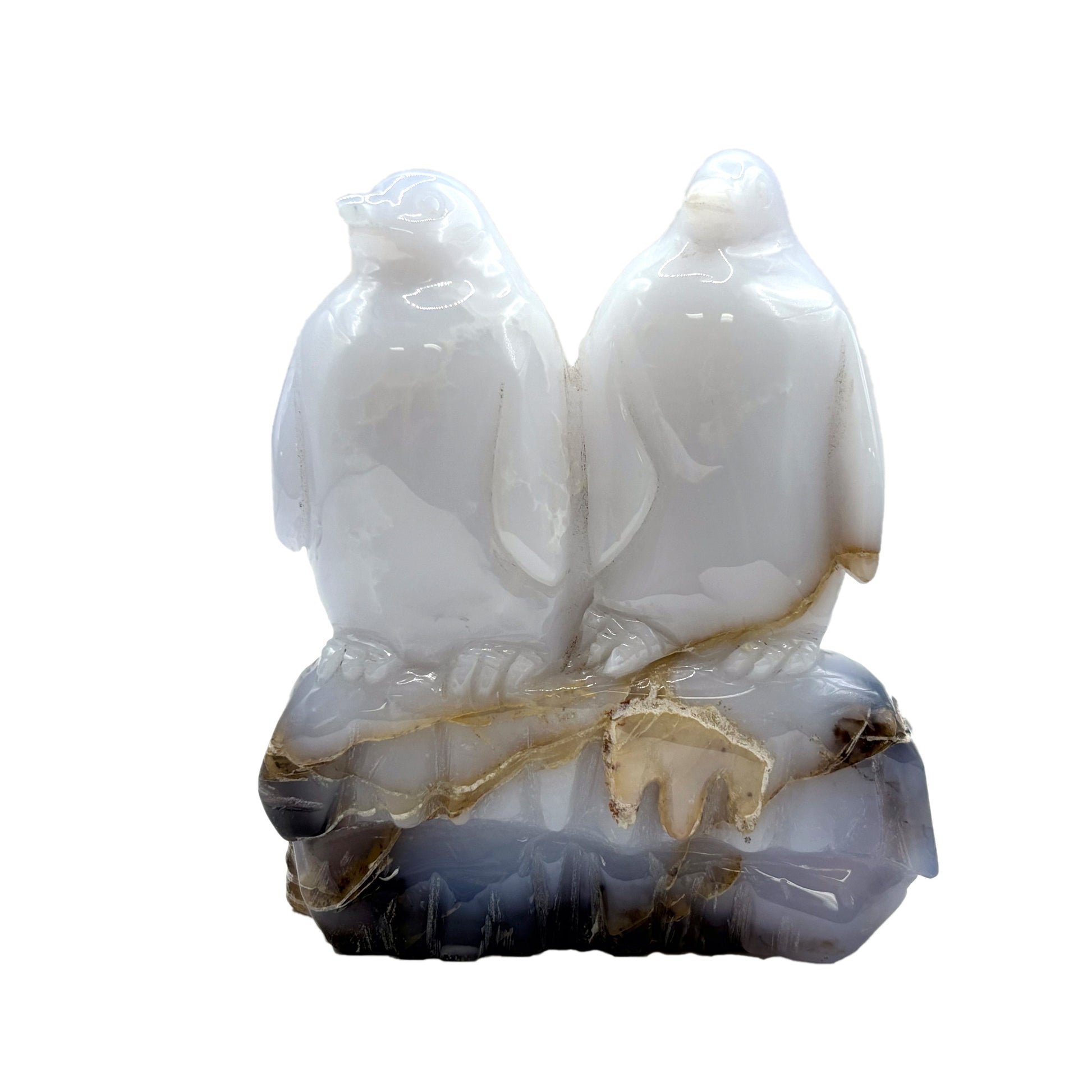 Natural White Chalcedony Crystal Penguin Pair Figurine