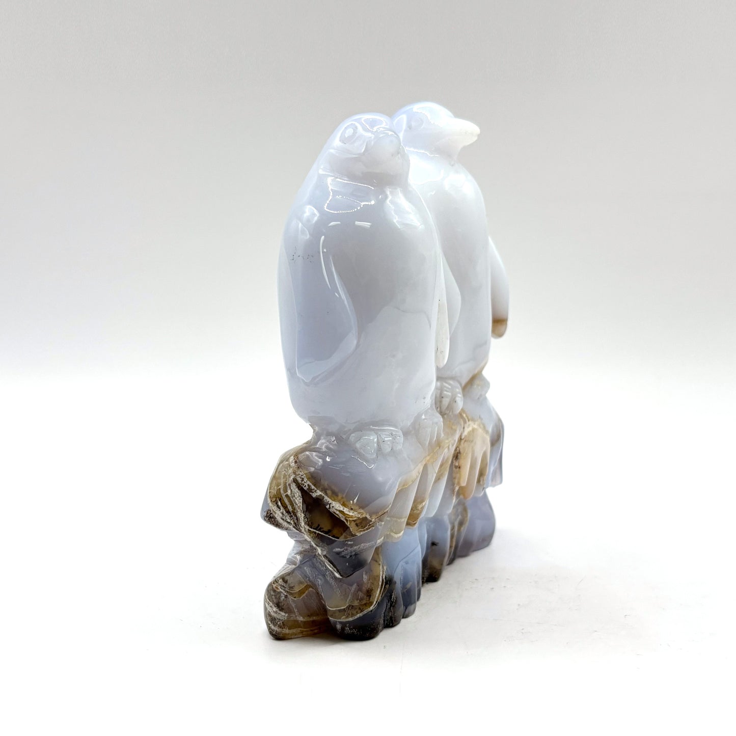 Natural White Chalcedony Crystal Penguin Pair Figurine