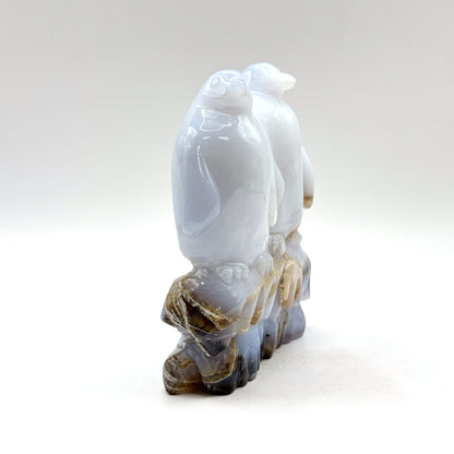 Natural White Chalcedony Crystal Penguin Pair Figurine
