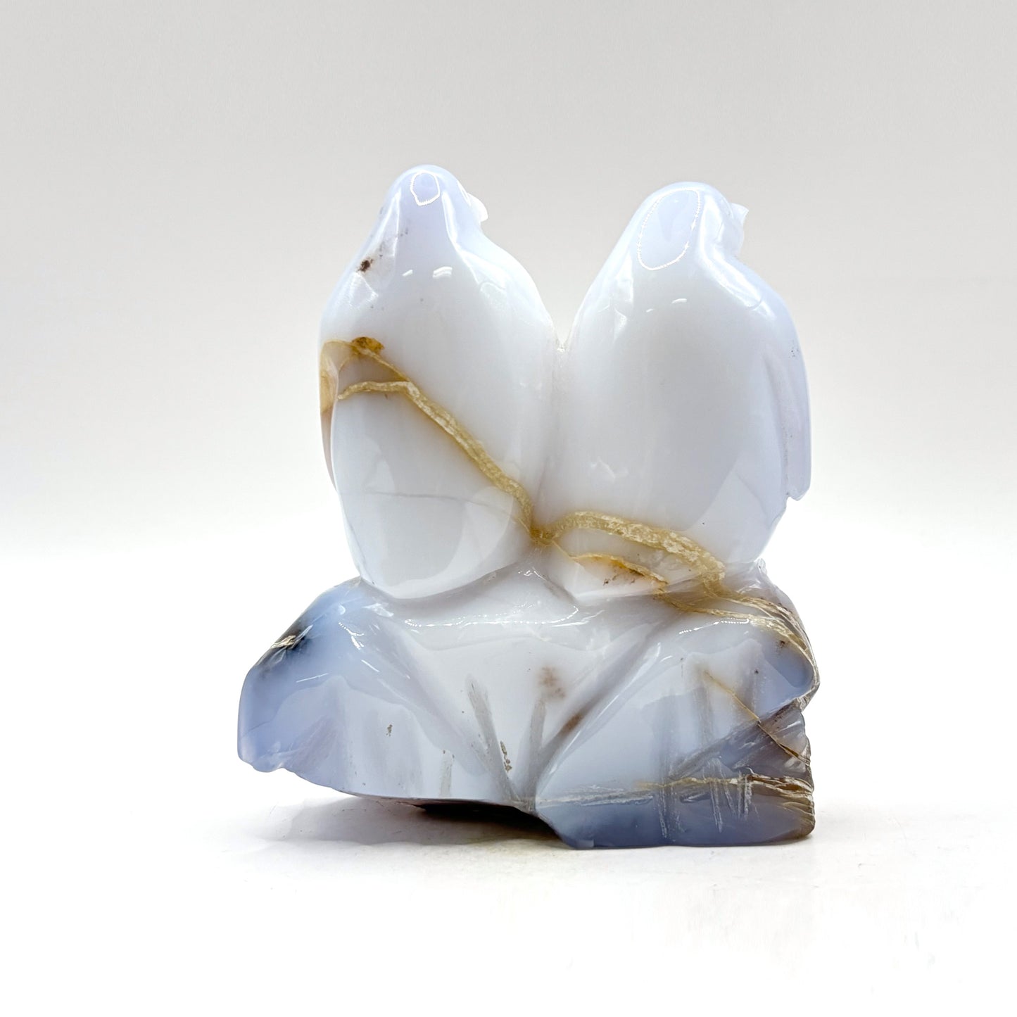 Natural White Chalcedony Crystal Penguin Pair Figurine