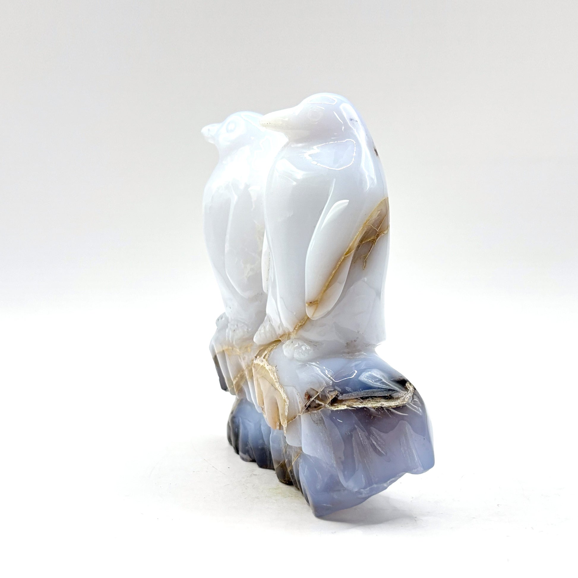 Natural White Chalcedony Crystal Penguin Pair Figurine