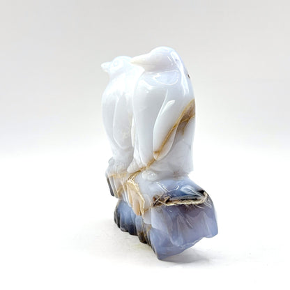 Natural White Chalcedony Crystal Penguin Pair Figurine