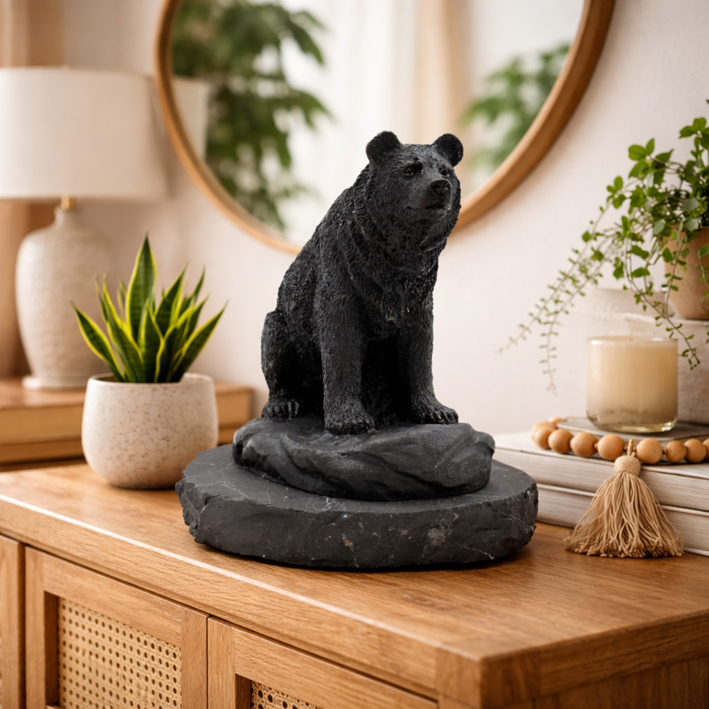 Hand Carved Shungite Bear Sculpture Natural Stone Wildlife Figurine Display Decor - RAN532
