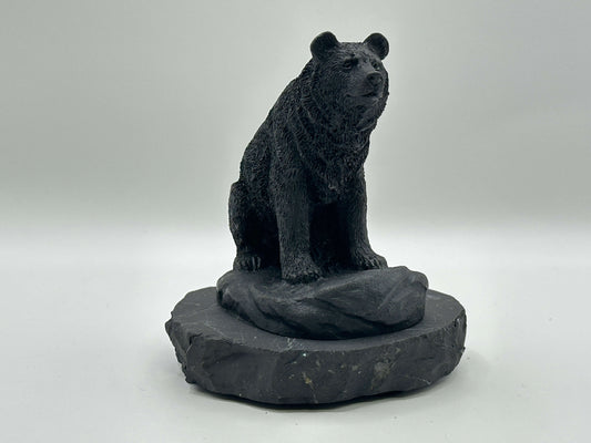 Hand Carved Shungite Bear Sculpture Natural Stone Wildlife Figurine Display Decor - RAN532
