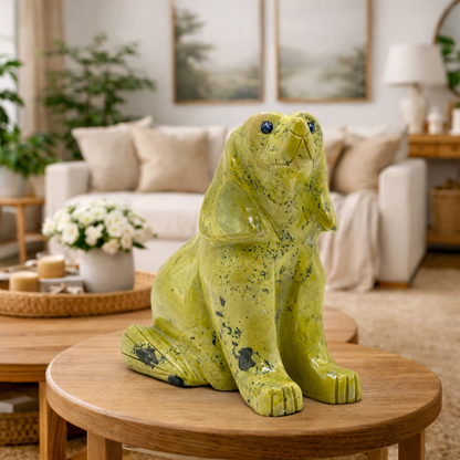 Hand-Carved Serpentine Stone Sitting Dog Polished Green Natural Stone Sculpture - RAN535