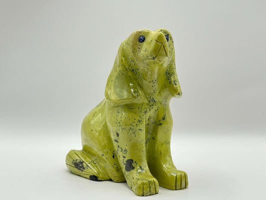 Hand-Carved Serpentine Stone Sitting Dog Polished Green Natural Stone Sculpture - RAN535