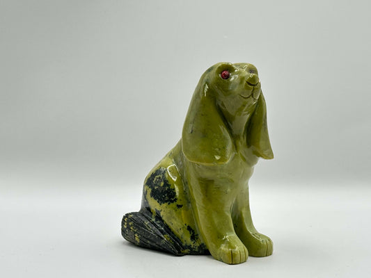 Natural Green Serpentine Stone Dog Sculpture Hand-Carved Polished Stone Animal Figurine - RAN536